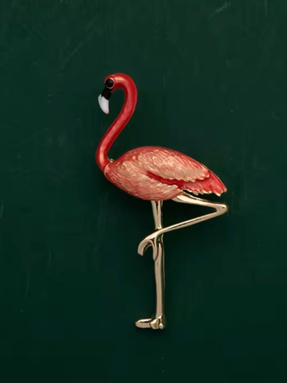 Flamingo Brooch Pin with Red and Cream Enamel